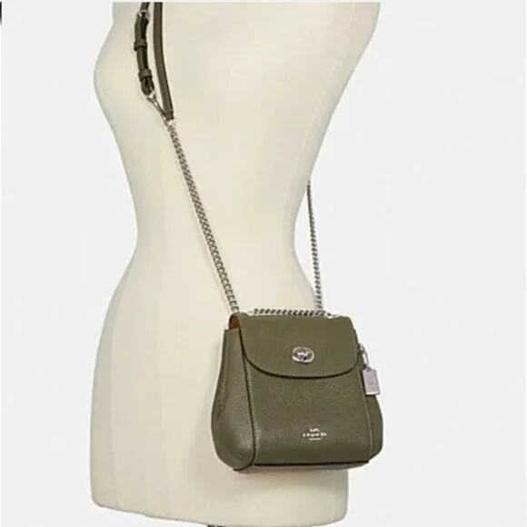 COACH Pebbled Olive Leather Convertible Mini Turnlock Backpack XBody C5677 - Picture 6 of 16